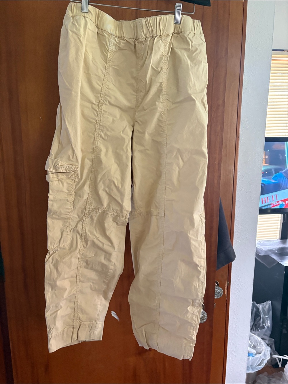 Ganni Light Beige Cargo Pants with Elastic Waist
